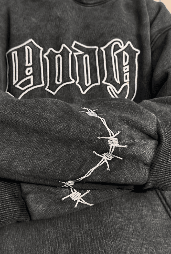 ANDY Acid Wash Nakış Baskılı Oversize Hoodie