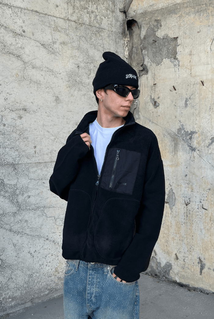 Oversize Polar Zip Ceket - Siyah