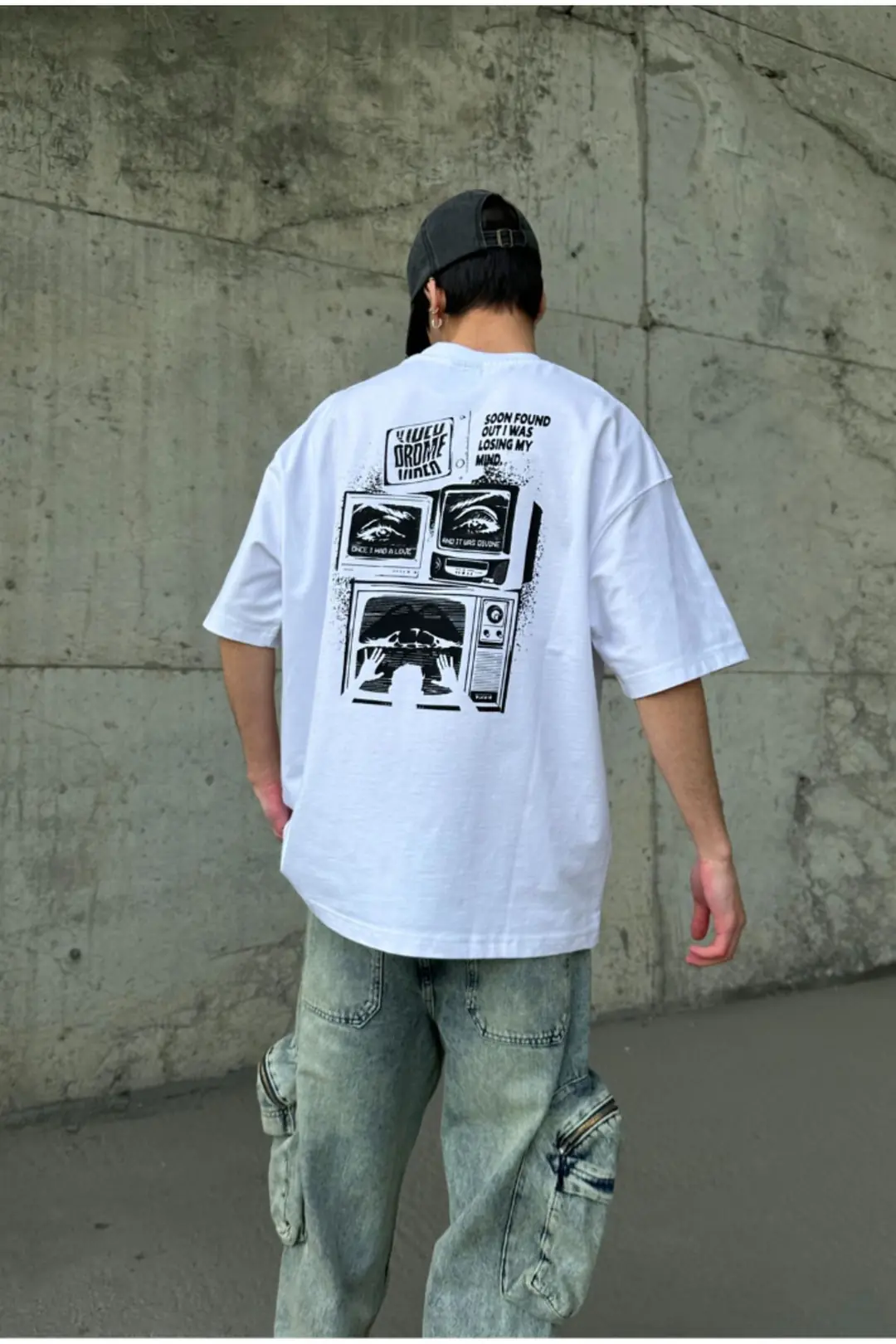 Beyaz Baskılı Oversize T-shirt