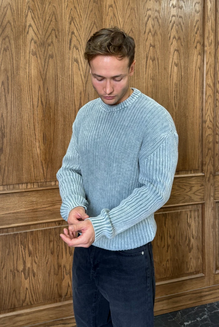 Acid Wash Oversize Kazak - Gri