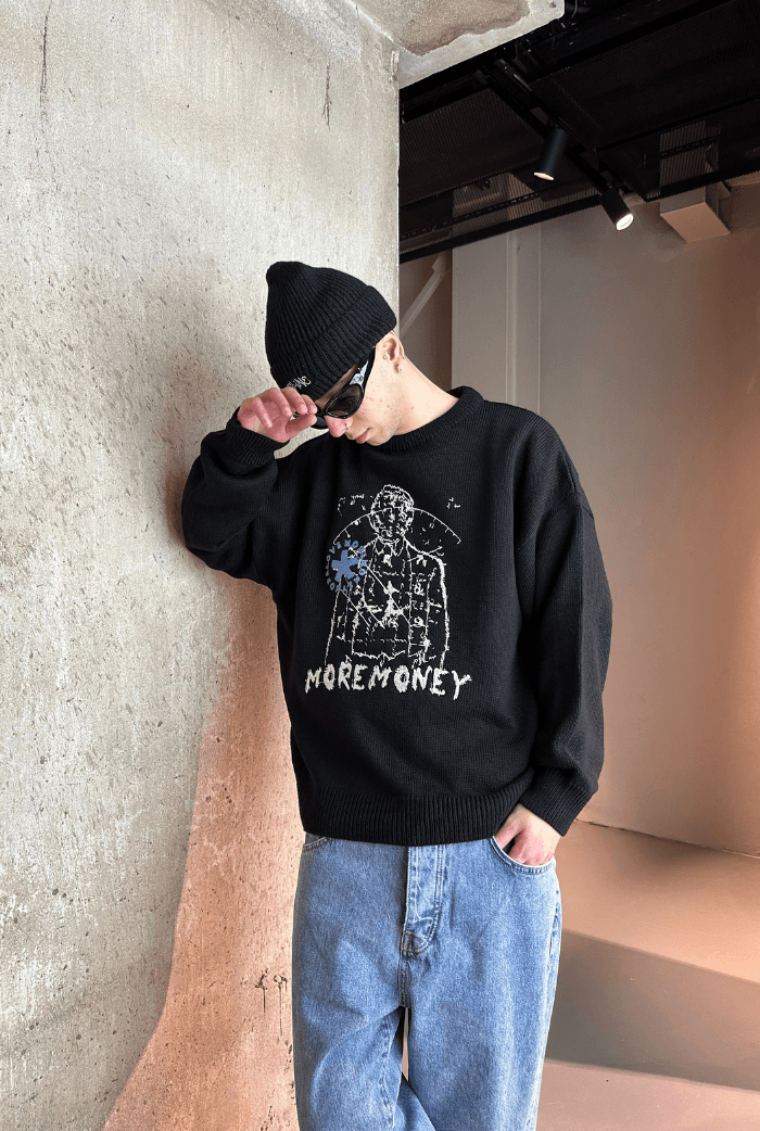 Moremoney Baskılı Oversize Kazak