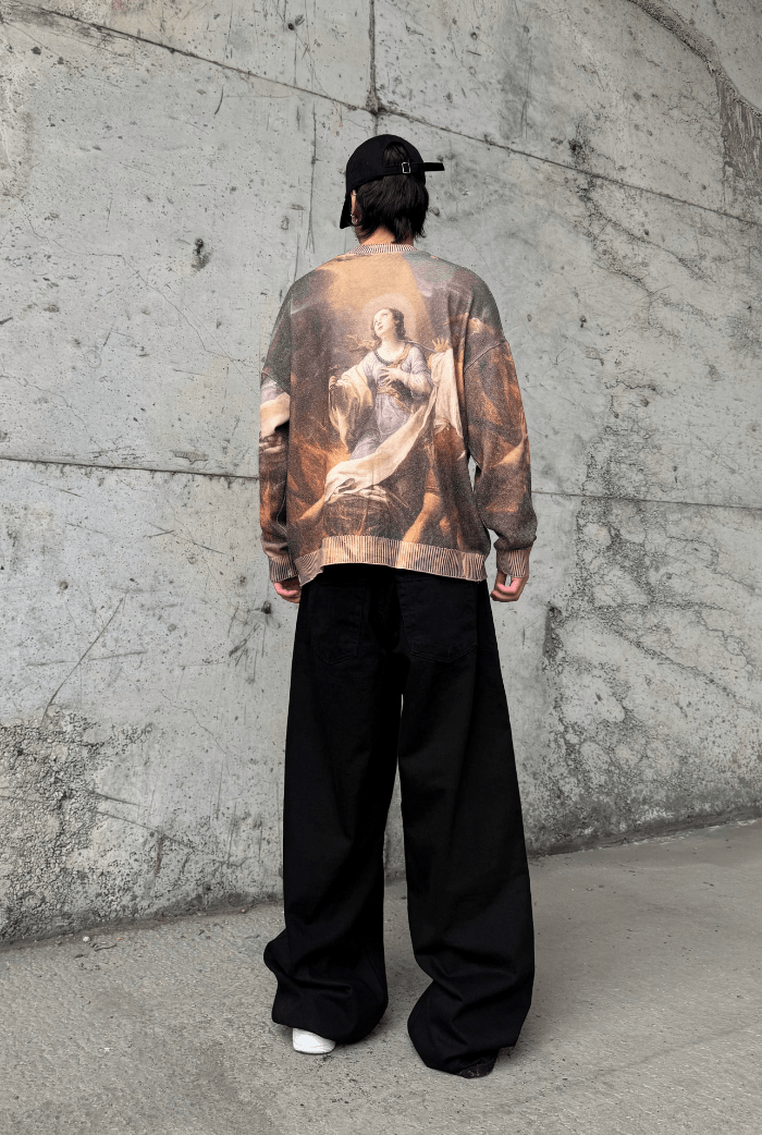 Dijital Baskılı Oversize Kazak