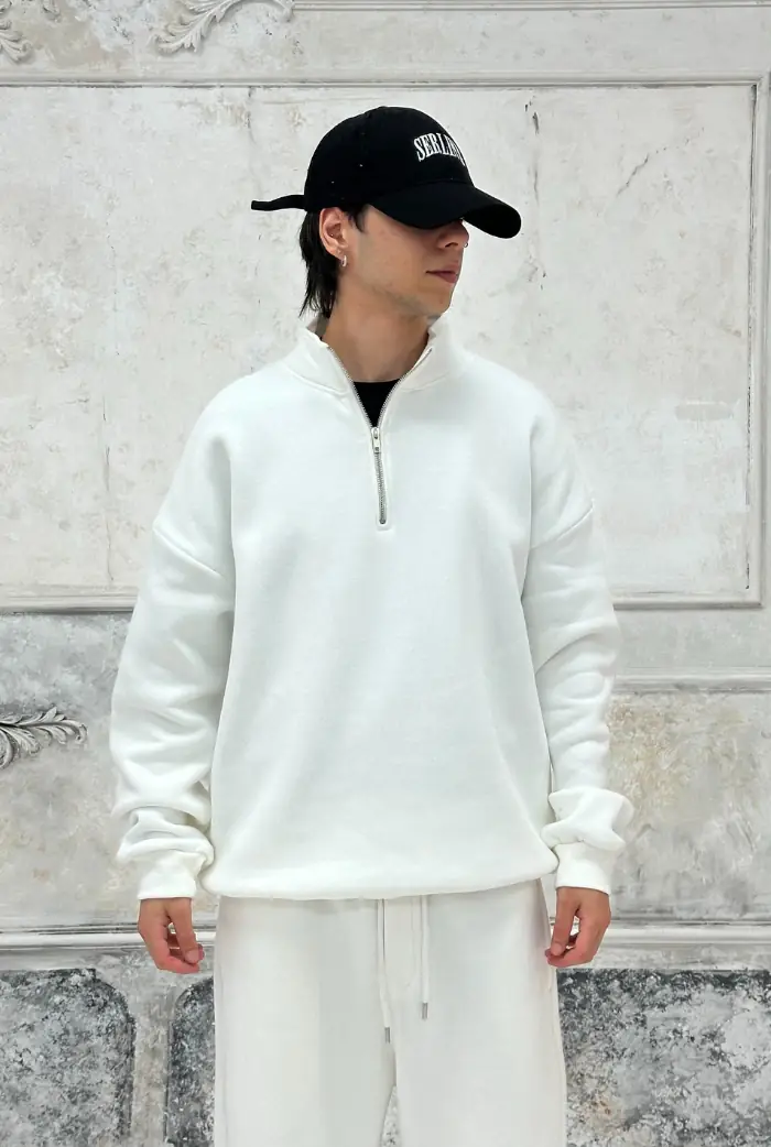 Basic Premium Oversize Yarım Fermuar Sweatshirt