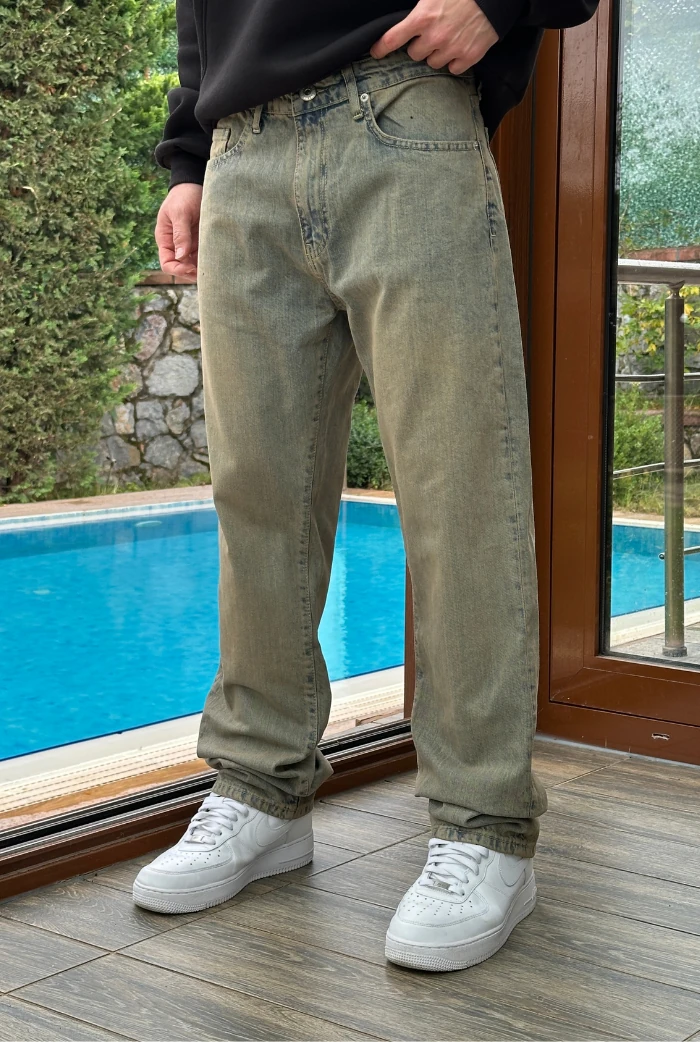 Sarımsı Asit Yıkama Baggy Pantolon