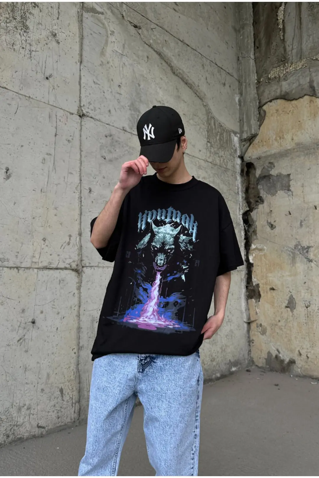 Baskılı Siyah Oversize T-shirt