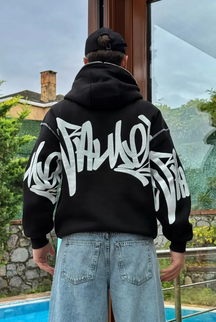 Feed back!✖︎パーカー Premium Graphic Baskı Full Zip Hoodie