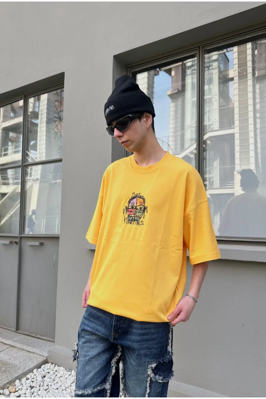 Nakışlı Oversize Sarı T-shirt