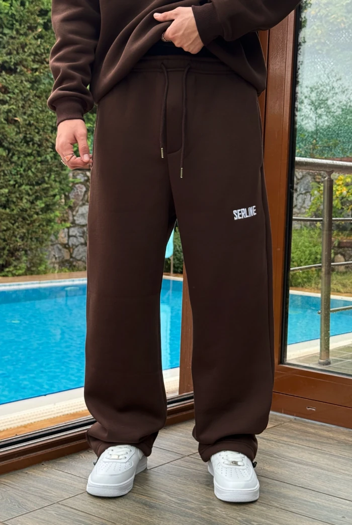 Kışlık-Serline Premium Ayarlanabilir Paça Baggy Eşofman  - Kahverengi