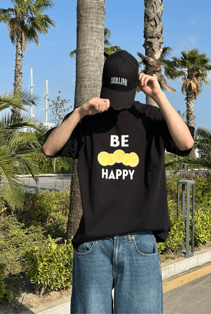 Be Happy Baskılı Oversize T-shirt