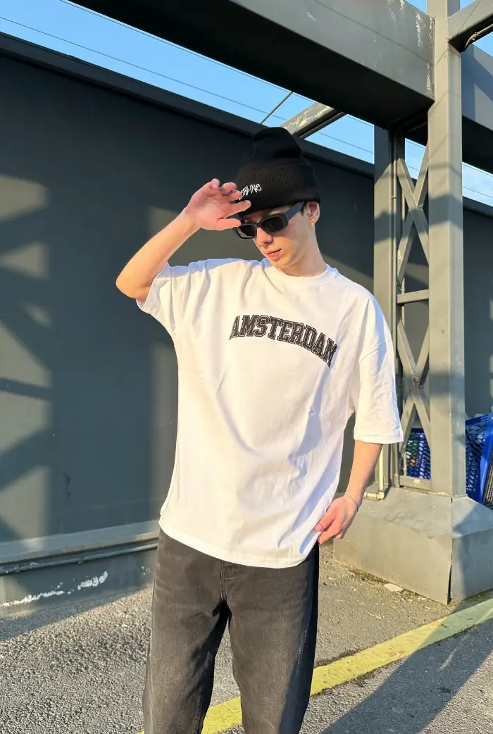 Amsterdam Nakış Baskılı Oversize T-shirt