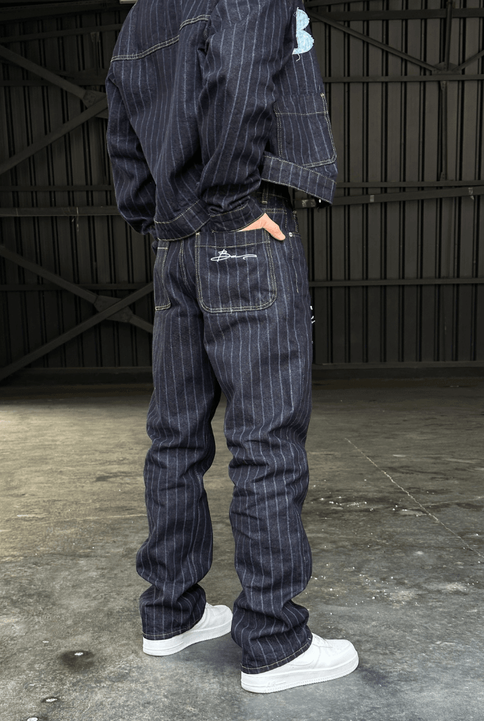 BM Nakışlı Çizgili Baggy Pantolon