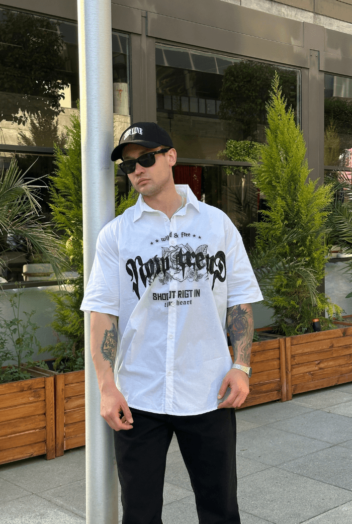 Wild & Free Baskılı Kabartma Detay Premium Oversize Gömlek