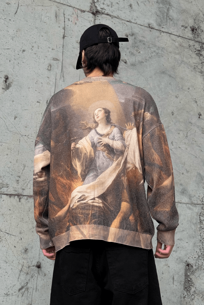 Dijital Baskılı Oversize Kazak