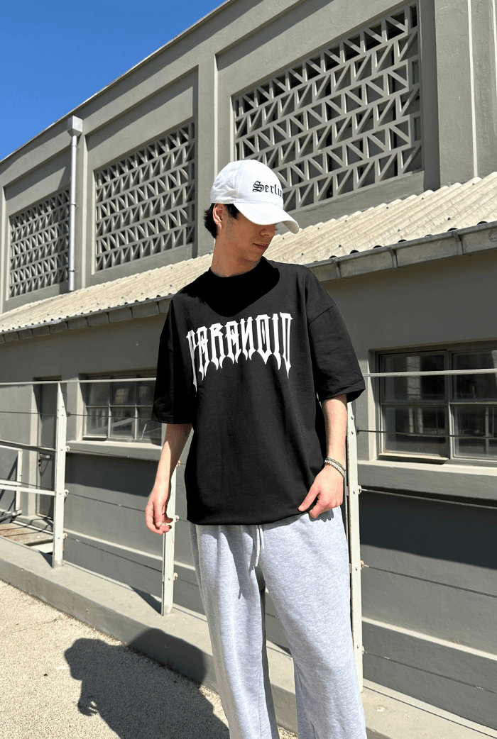 PARANOID Baskılı Siyah Oversize T-shirt