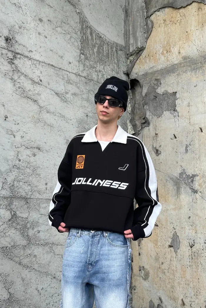 Jolliness  Baskılı Polo Yaka Oversize Sweatshirt