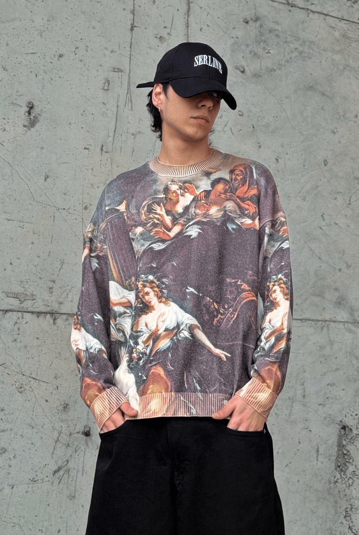 Dijital Baskılı Oversize Kazak