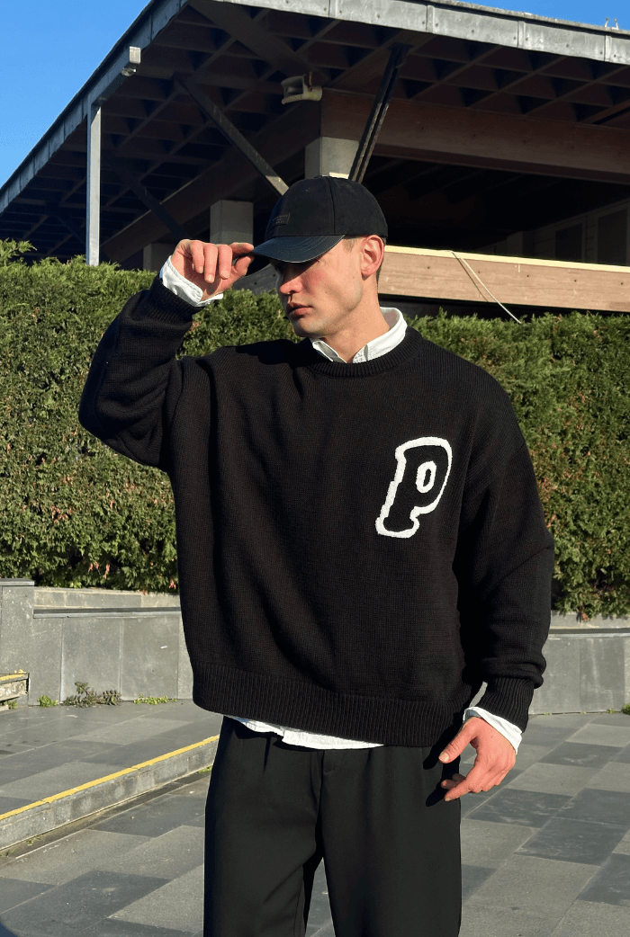 P Baskılı Premium Oversize Kolej Kazak