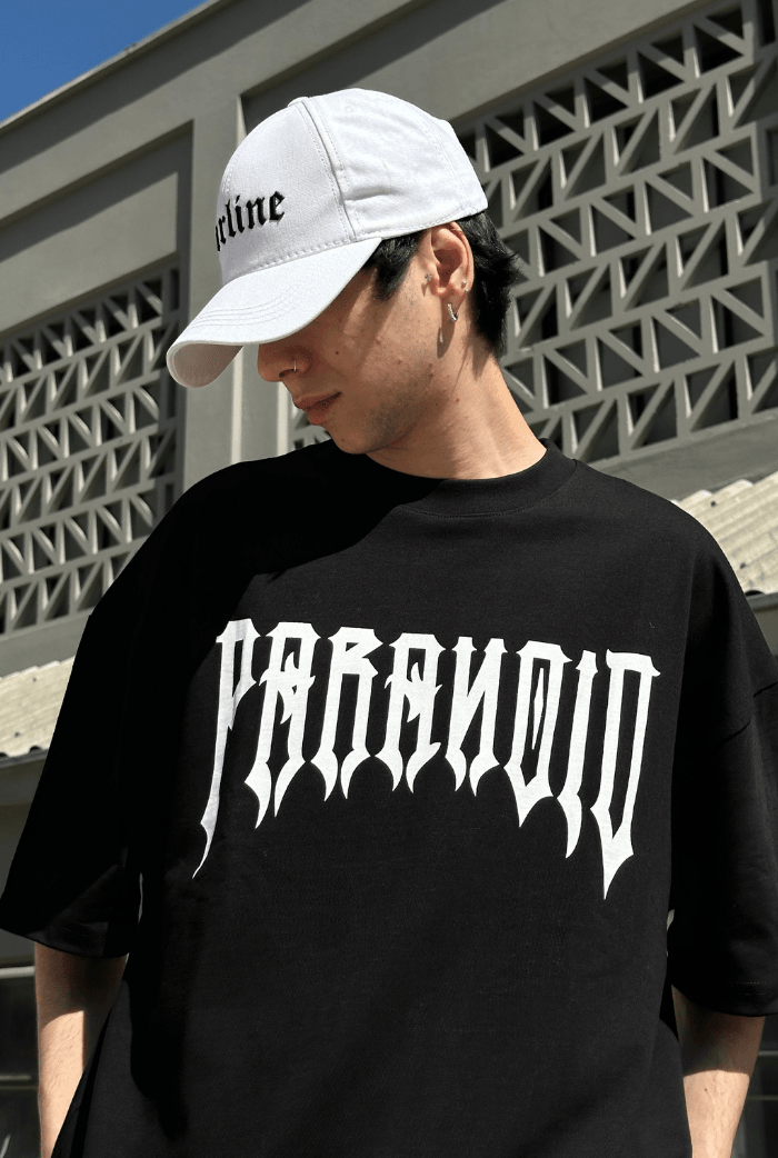 PARANOID Baskılı Siyah Oversize T-shirt