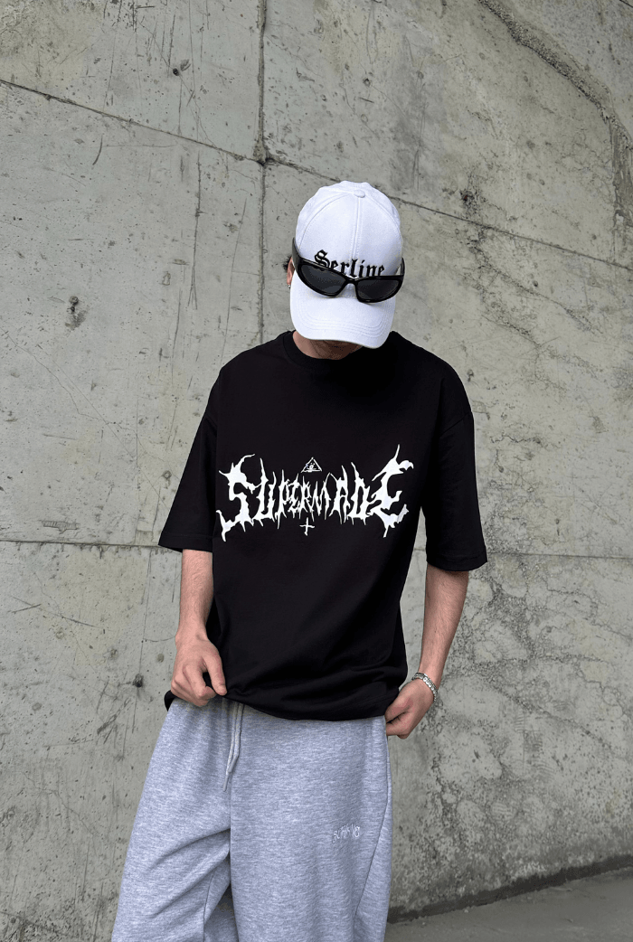 Baskılı Siyah Oversize T-shirt