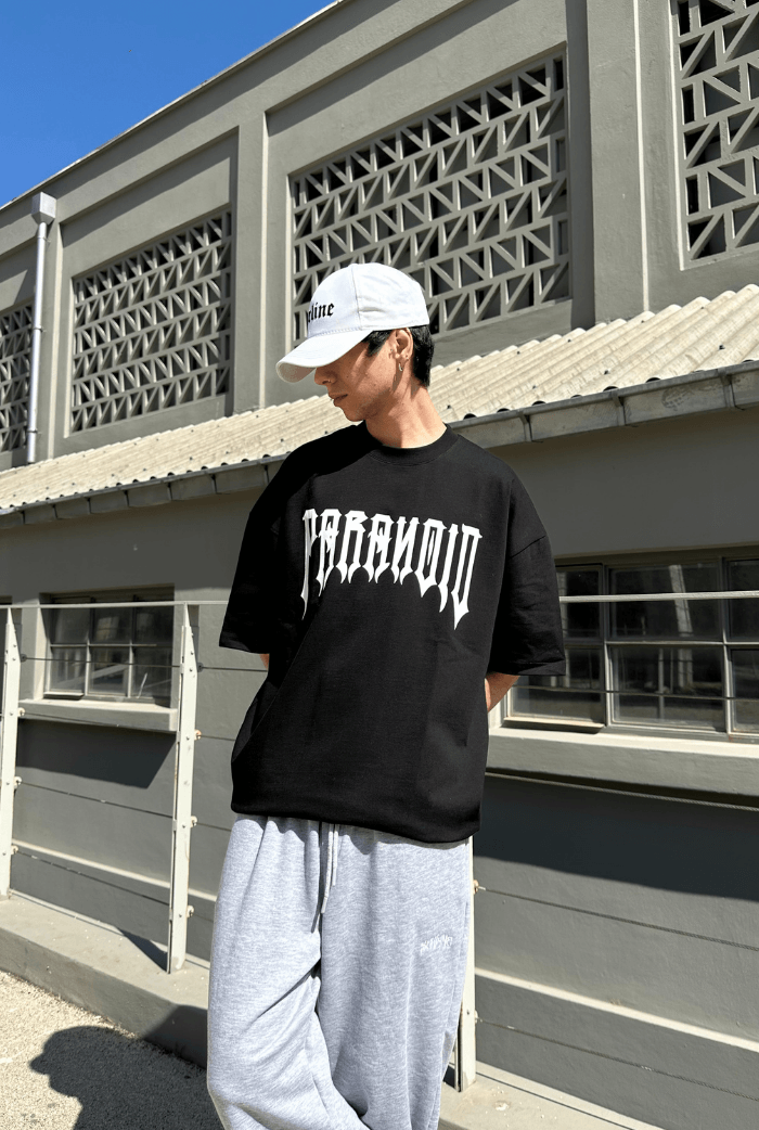 PARANOID Baskılı Siyah Oversize T-shirt