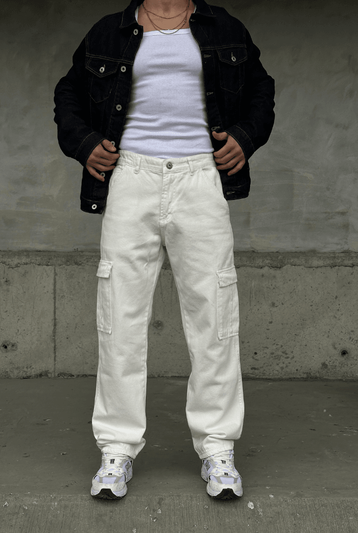 Baggy Kargo Pantolon - Beyaz