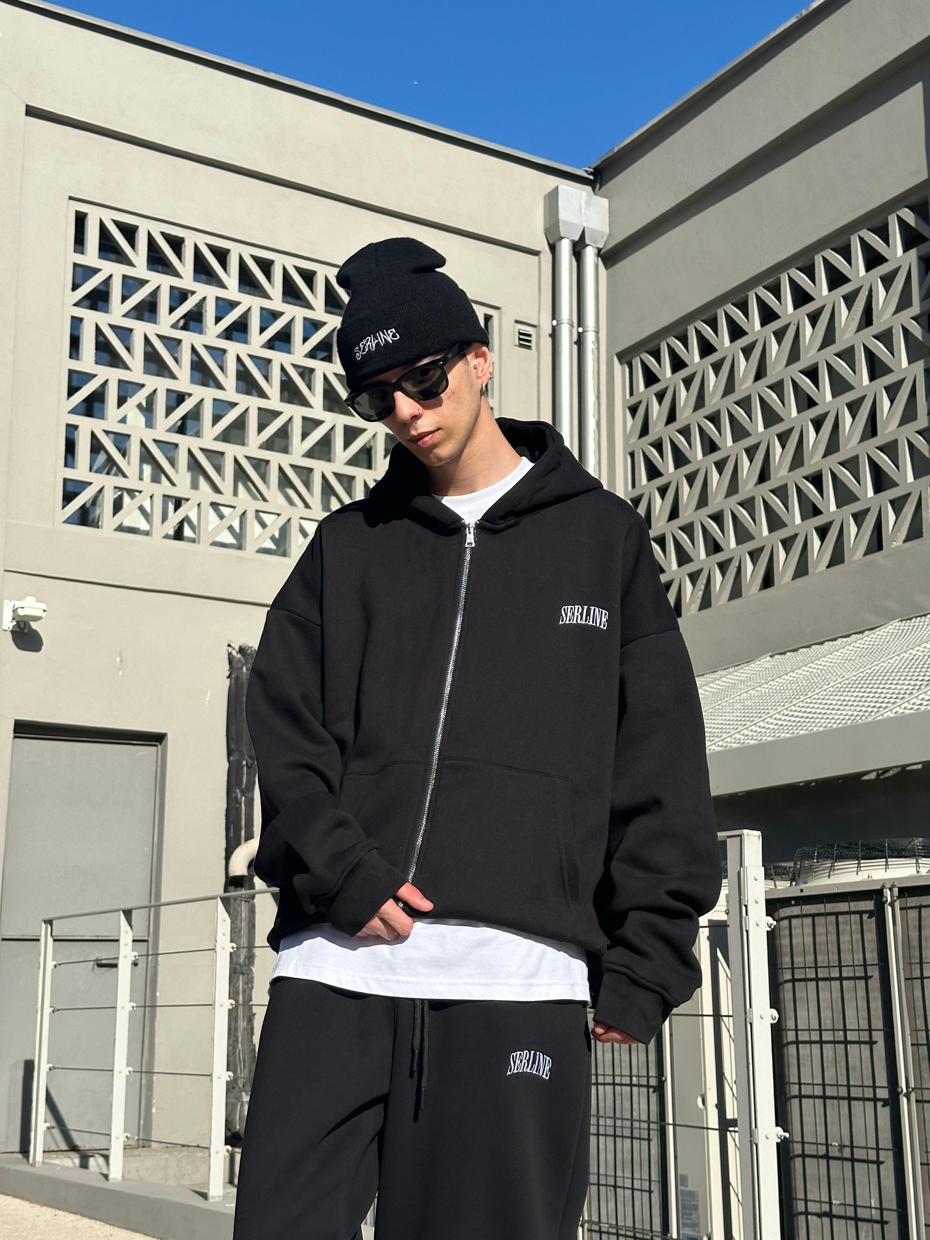 Serline Nakışlı Oversize Zip Hoodie