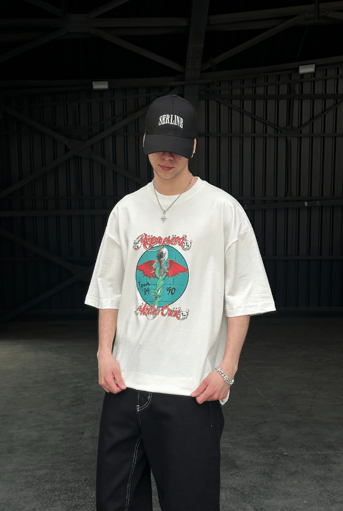 Represent Baskılı Oversize T-shirt - Beyaz