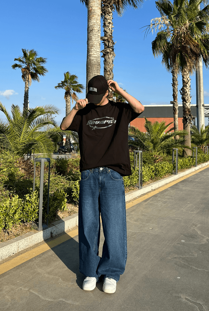 Reverse Taş Baskılı Oversize Premium Tişört