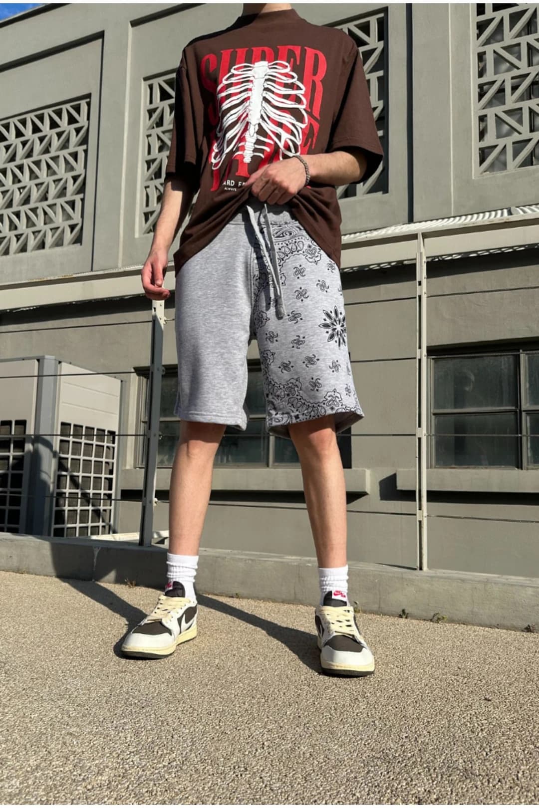 Bandana Desenli Bej Şort