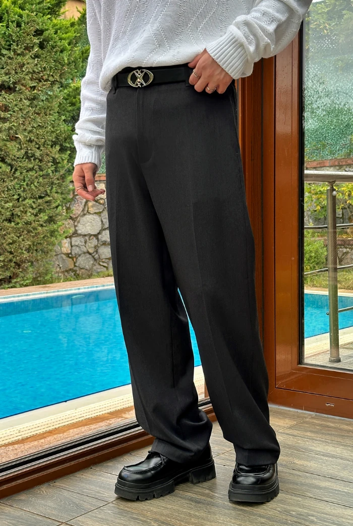 Premium Basic Baggy Kumaş Pantolon - Antrasit