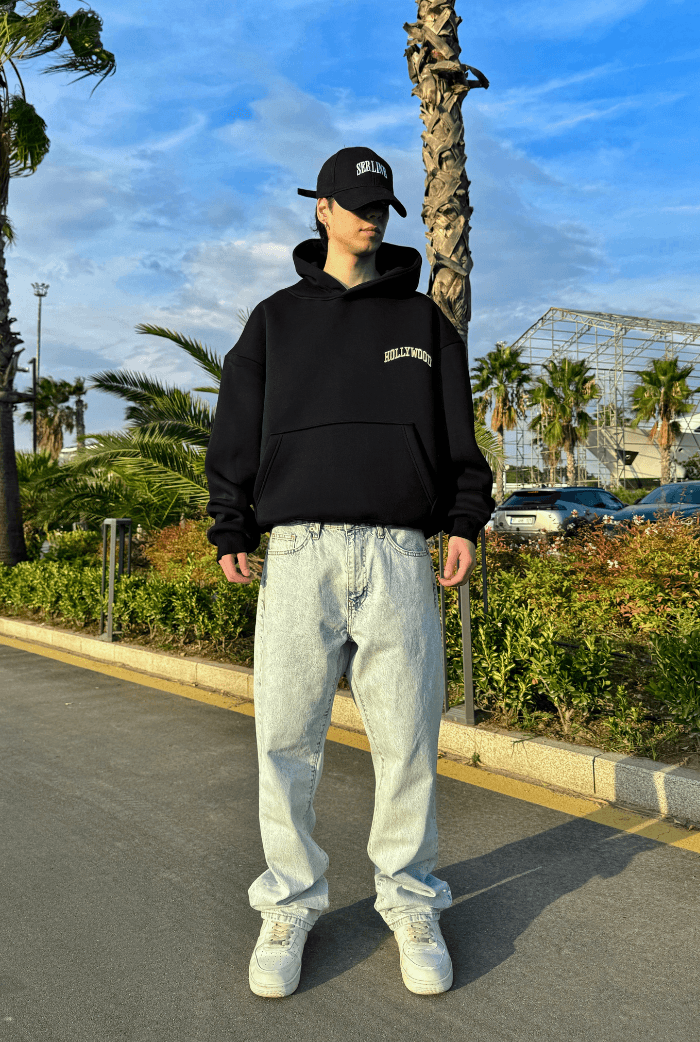 Premium Hollywood Nakış Oversize Hoodie