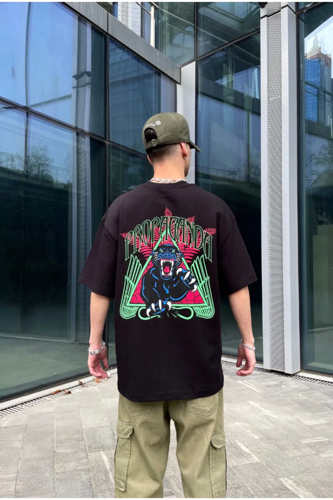 Panther Propaganda Printed Black Oversize T-shirt