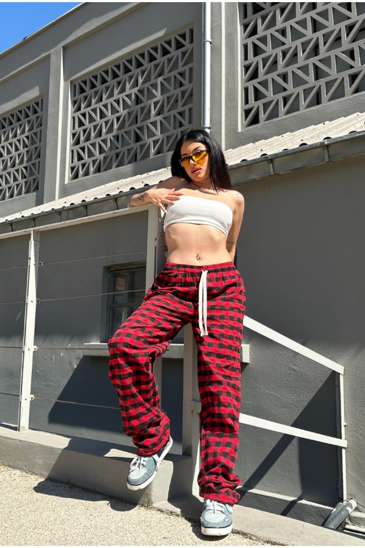 Ekose Kırmızı Siyah Pijama Eşofman