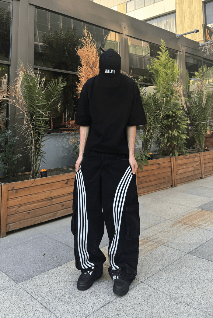 Şeritli Çok Cepli Baggy Kargo Pantolon