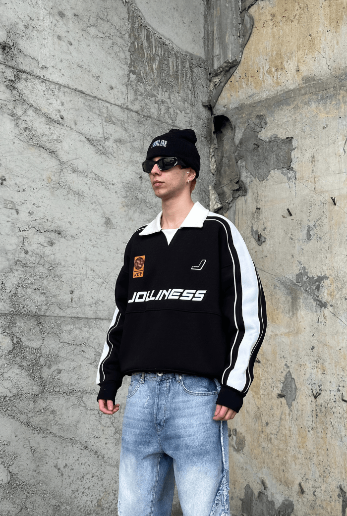 Jolliness  Baskılı Polo Yaka Oversize Sweatshirt