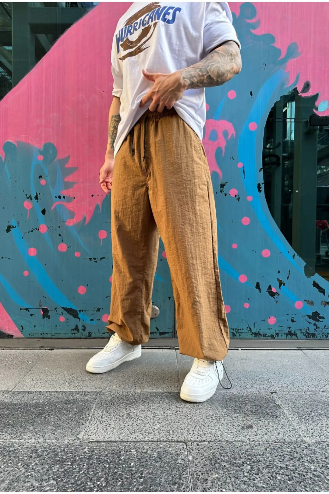 Bej Paça Ayarlanabilir Baggy Paraşüt Pantolon