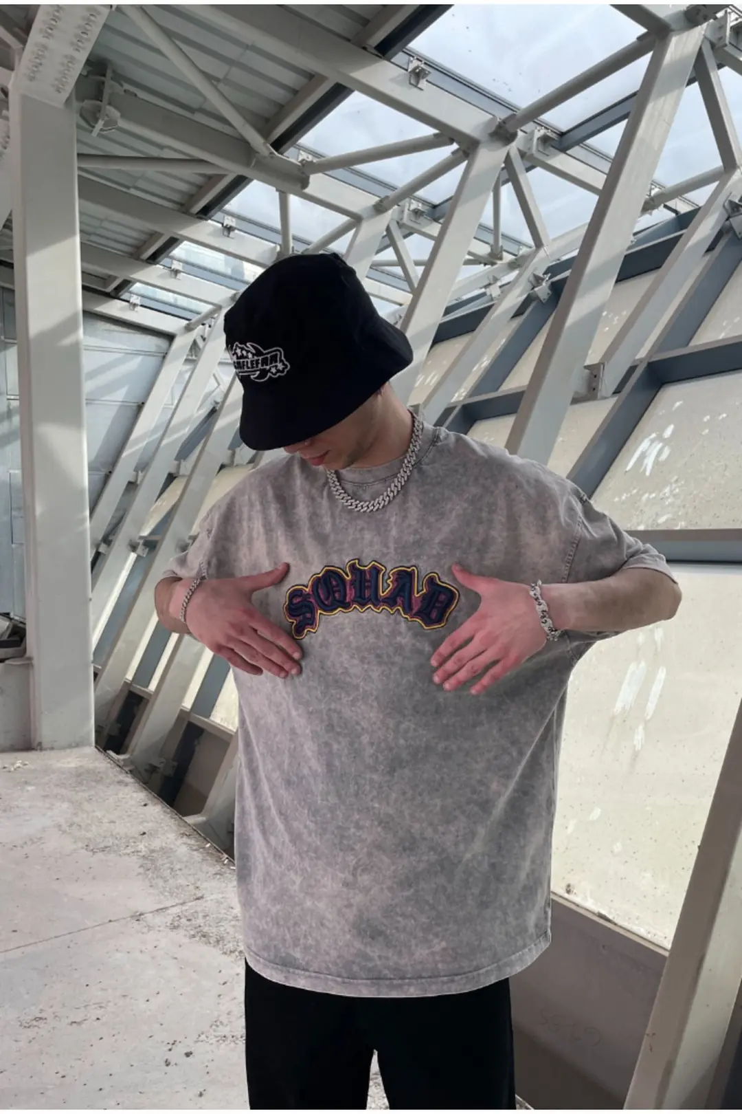 Sohab Nakış Baskılı Acid Wash Oversize T-shirt