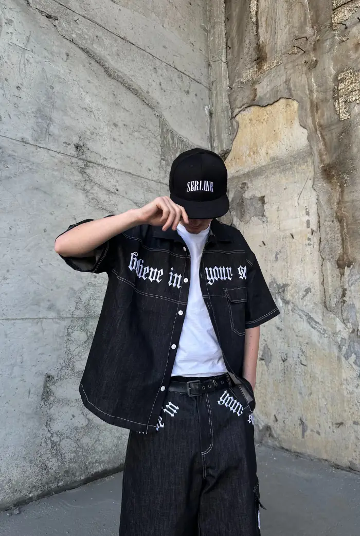 Believe In Yourself Nakışlı Premium Oversize Vintage Gömlek