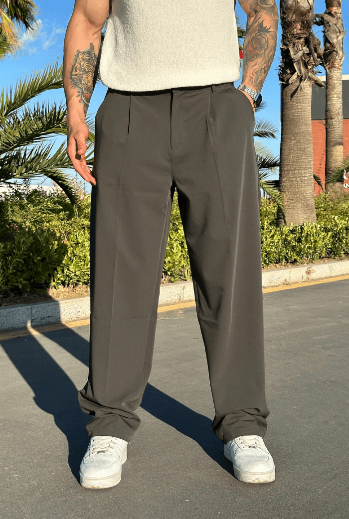 Premium Basic Oversize Kumaş Pantolon - Haki