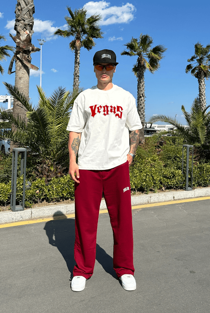 Vegas Taş Baskılı Beyaz Oversize Tişört