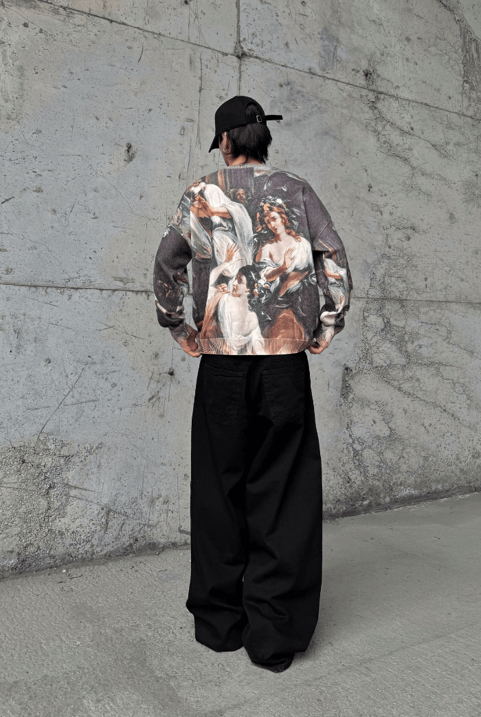 Dijital Baskılı Oversize Kazak