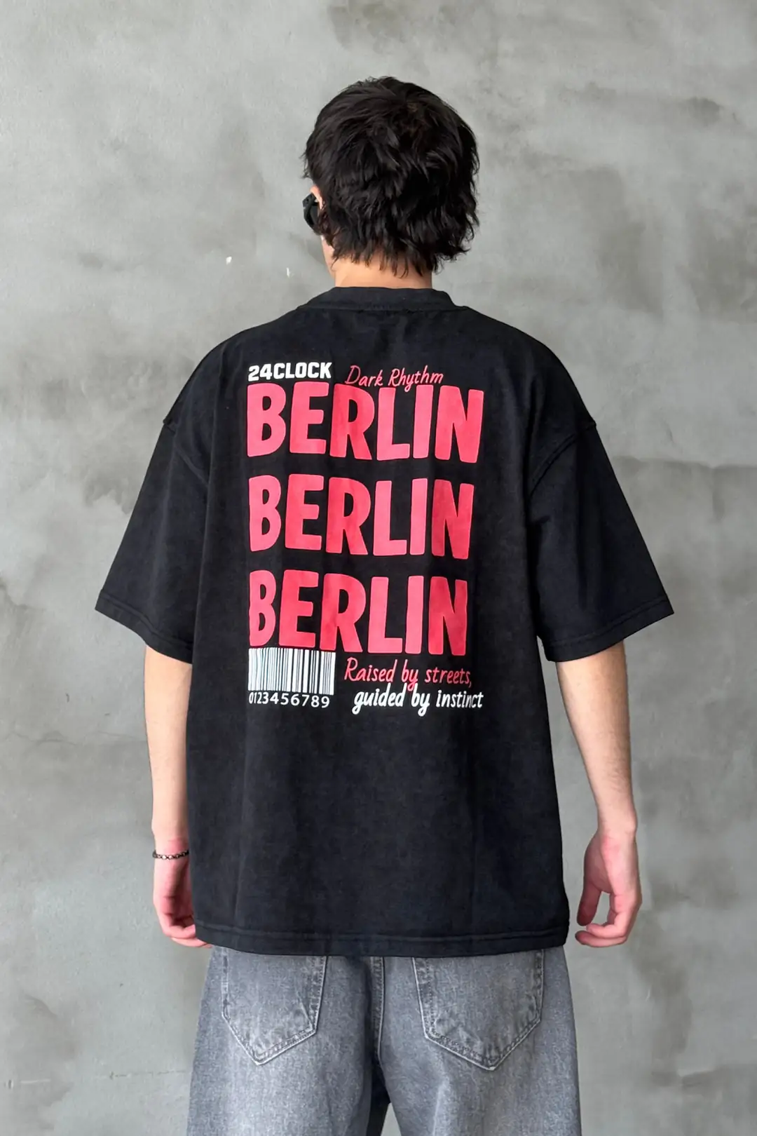 Berlin Baskılı Acid Wash Oversize T-shirt