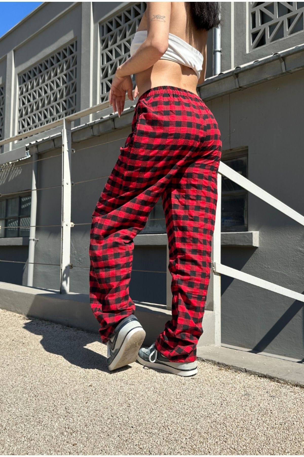 Ekose Kırmızı Siyah Pijama Eşofman
