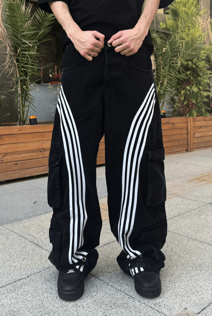 Şeritli Çok Cepli Baggy Kargo Pantolon