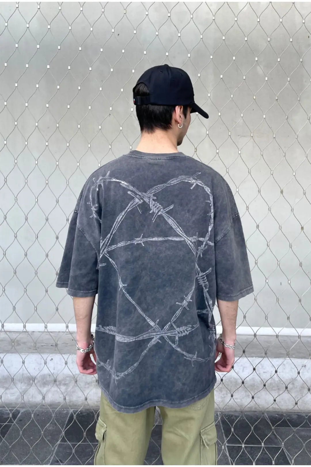 Barbed Wire Printed Washed Oversize T-shirt