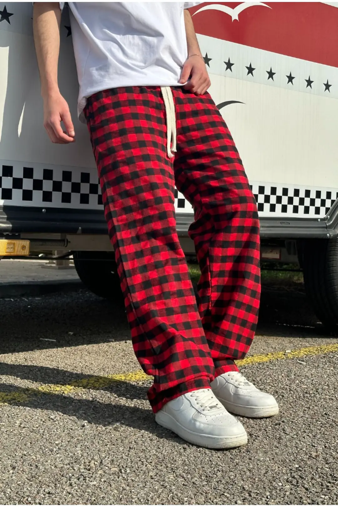 Ekose Kırmızı Siyah Pijama Eşofman