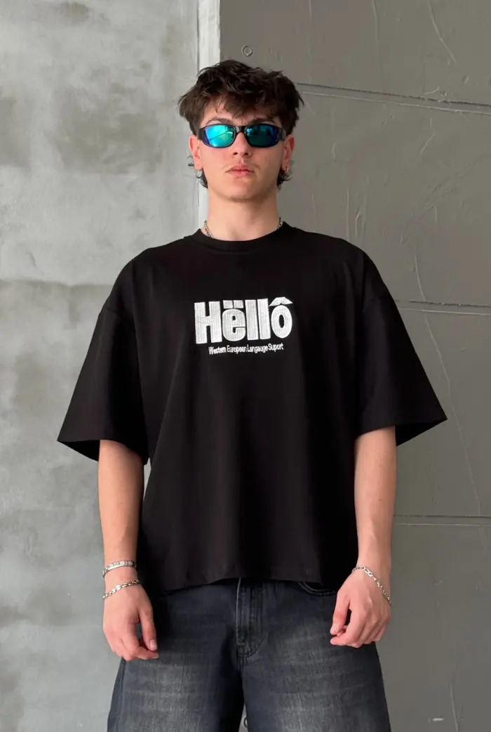 Hello Baskılı Oversize T-shirt