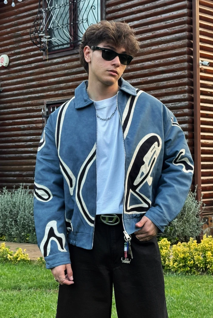 Premium Nakış Detaylı Oversize Deri Ceket