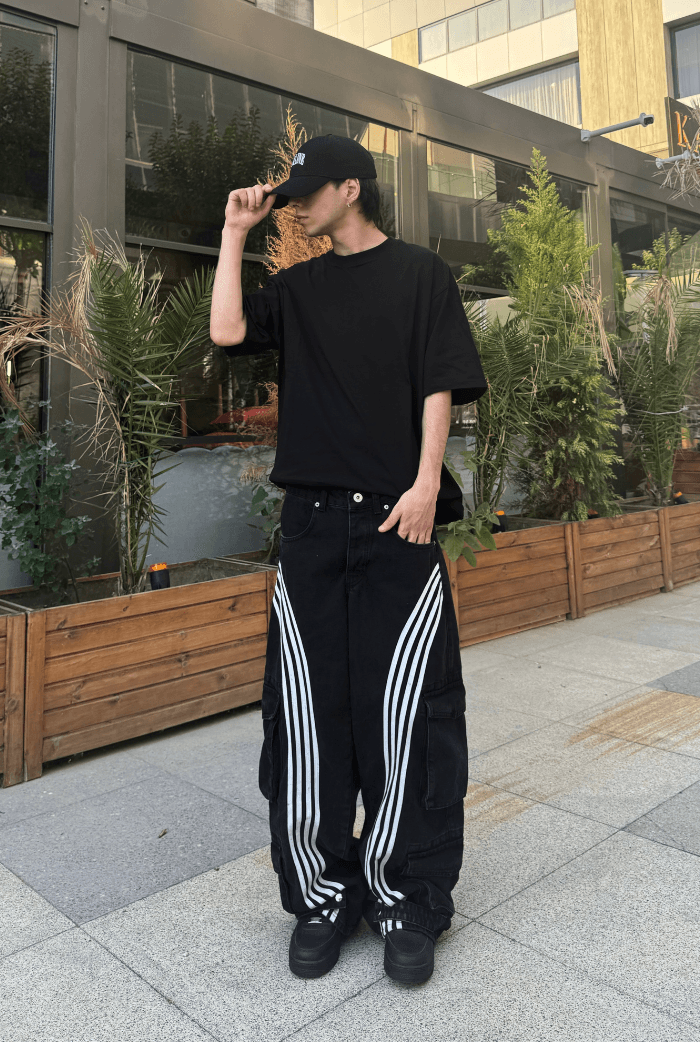 Şeritli Çok Cepli Baggy Kargo Pantolon
