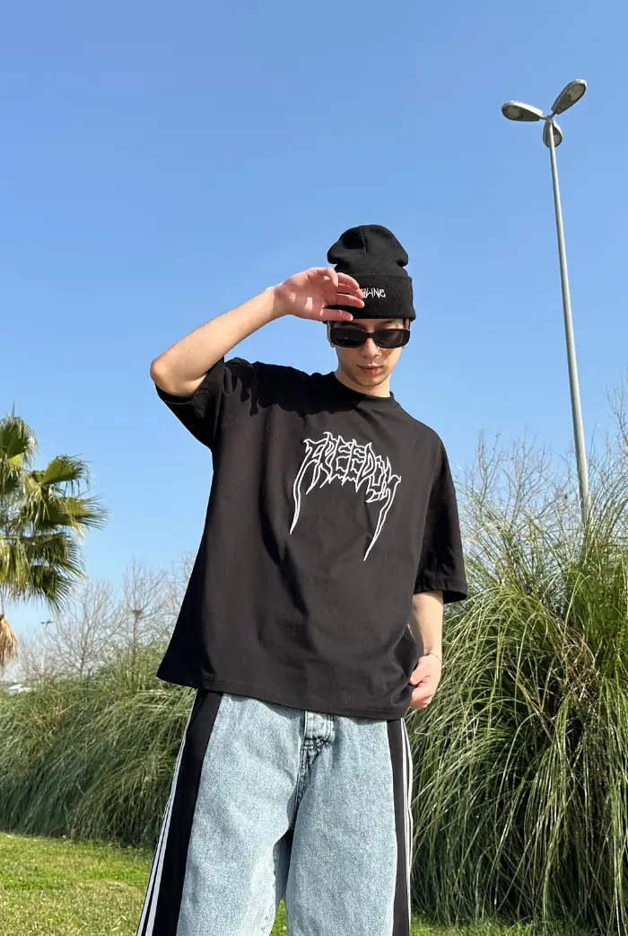 Freedom Nakış Baskılı Oversize T-shirt